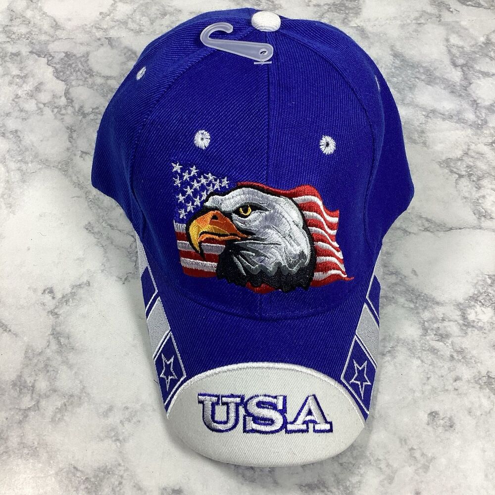 Men Eagle Flag USA Hat Ball Cap Blue One Size New NWOT KYS Design